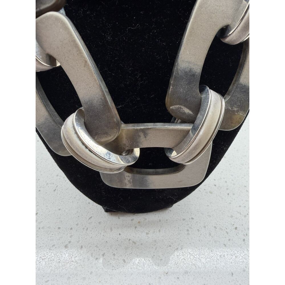 Made in Italy Oversized Geometric Link Statement Necklace Matte Gunmetal - Picture 2 of 6
